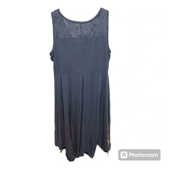 LANE BRYANT ~ Blue Grey Stretchy Midi Length Sleeveless Dress with Lace Detail - Picture 3 of 8